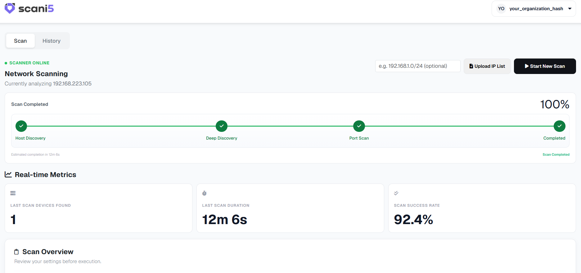 Figure 7: Scanner Dashboard / Health Verification
